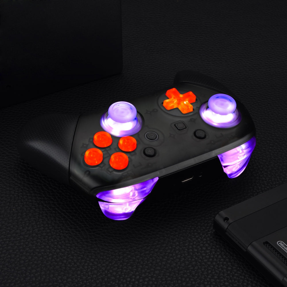 eXtremeRate Retail Multi-Colors Luminated Thumbsticks D-pad ABXY ZR ZL L R Buttons DTFS LED Kit for Nintendo Switch Pro Controller - 9 Colors Modes 6 Areas DIY Option Button Control - NSLED001