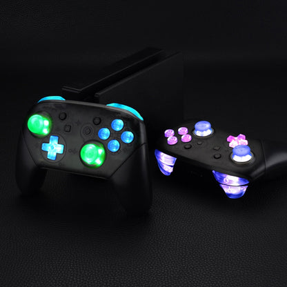 eXtremeRate Retail Multi-Colors Luminated Thumbsticks D-pad ABXY ZR ZL L R Buttons DTFS LED Kit for Nintendo Switch Pro Controller - 9 Colors Modes 6 Areas DIY Option Button Control - NSLED001