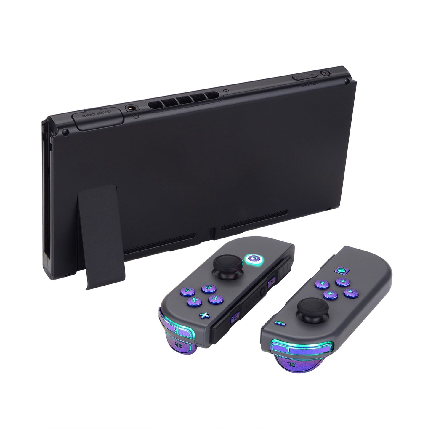 eXtremeRate Retail 7 Colors 9 Modes NS Joycon DFS LED Kit for NS Switch, Multi-Colors Luminated ABXY Trigger Chameleon Purple Blue Classical Symbols Face Buttons for NS Switch & Switch OLED Model JoyCon - JoyCon NOT Included - NSLED014G2