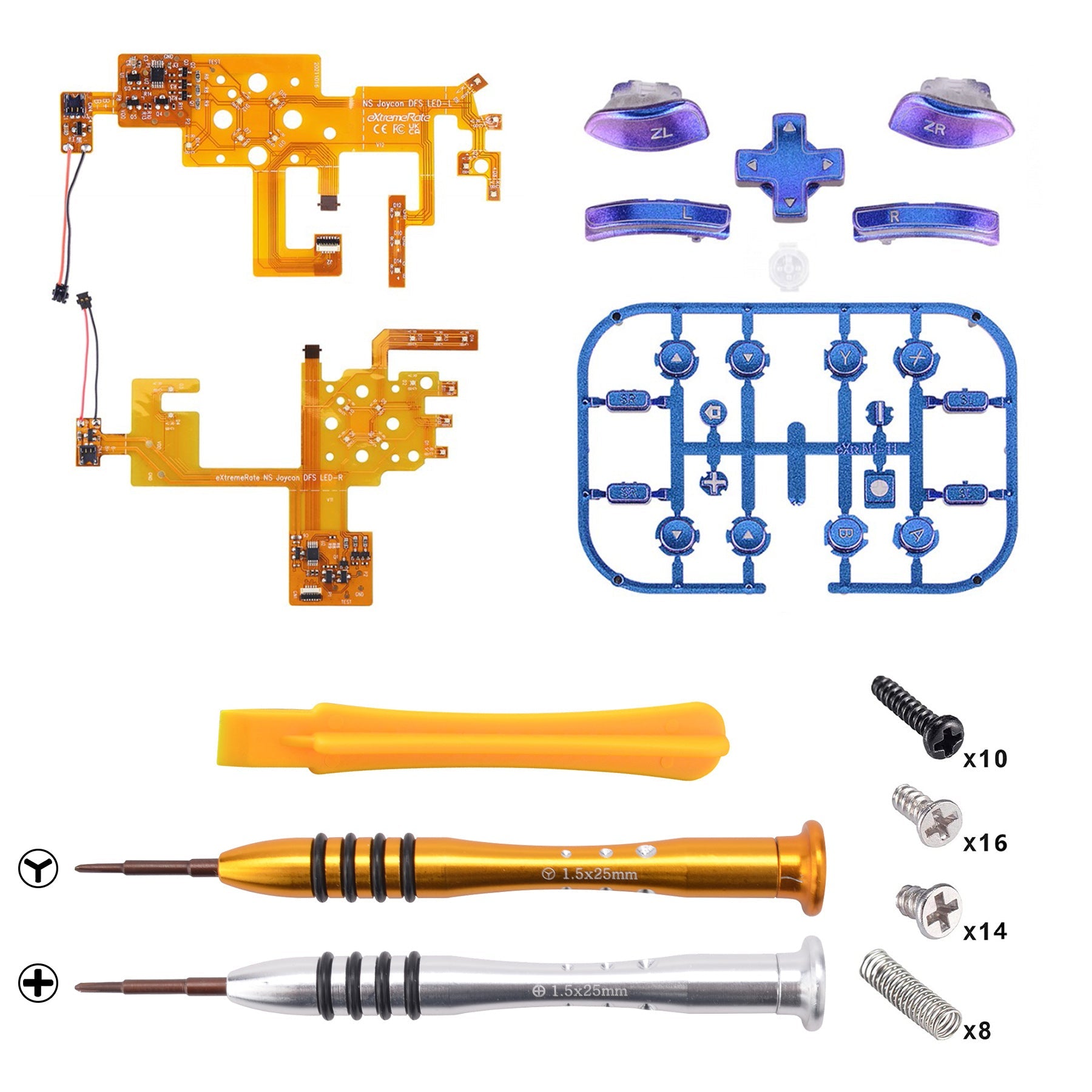 7 Colors 9 Modes NS Joycon DFS LED Kit for NS Switch, Multi-Colors Luminated ABXY Trigger Chameleon Purple Blue Classical Symbols Face Buttons for NS Switch & Switch OLED Model JoyCon - JoyCon NOT Included - NSLED014G2 eXtremeRate