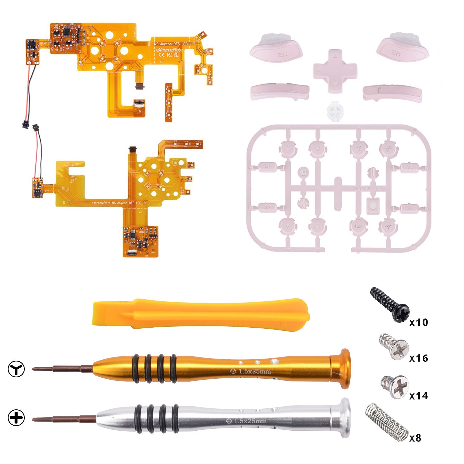 7 Colors 9 Modes NS Joycon DFS LED Kit for NS Switch, Multi-Colors Luminated ABXY Trigger Cherry Blossoms Pink Classical Symbols Face Buttons for NS Switch & Switch OLED Model JoyCon - JoyCon NOT Included - NSLED015G2 eXtremeRate