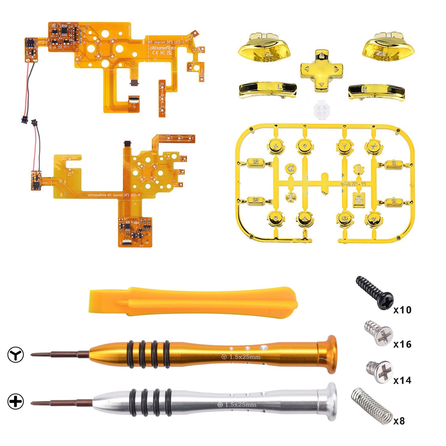 7 Colors 9 Modes NS Joycon DFS LED Kit, Multi-Colors Luminated Chrome Gold Classical Symbols ABXY Trigger Face Button for NS Switch JoyCon Controller - Joycon NOT Included - NSLED016G2 eXtremeRate