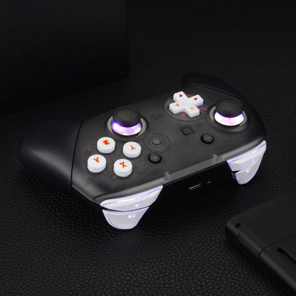 eXtremeRate Retail Multi-Colors Luminated Thumbsticks D-pad ABXY ZR ZL L R White Classic Symbol Buttons DTFS LED Kit for NS Switch Pro Controller - 9 Colors Modes 6 Areas DIY Option Button Control - NSLED017