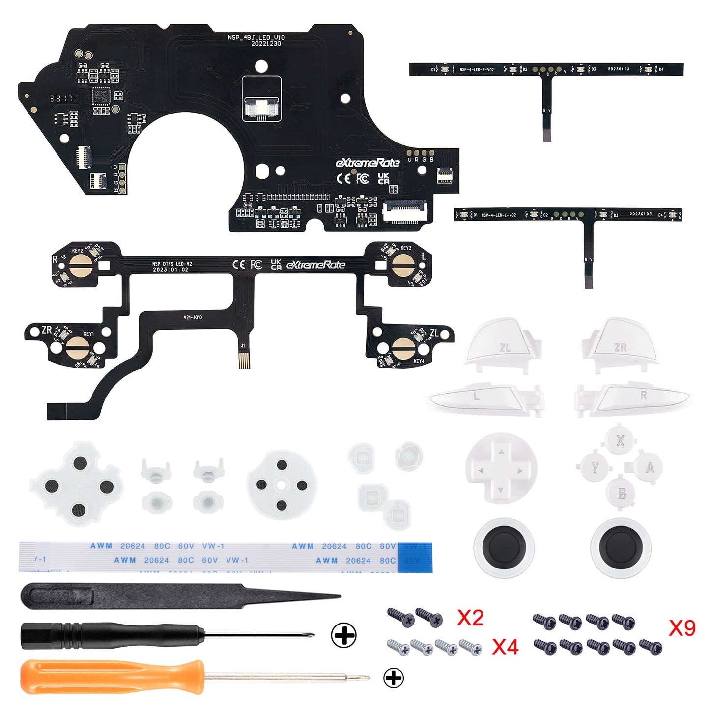 Multi-Colors Luminated Thumbsticks D-pad ABXY ZR ZL L R White Classic Symbol Buttons DTFS LED Kit for NS Switch Pro Controller - 9 Colors Modes 6 Areas DIY Option Button Control - NSLED017 eXtremeRate