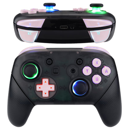 eXtremeRate Retail Multi-Colors Luminated Thumbsticks D-pad ABXY ZR ZL L R Cherry Blossoms Pink Classic Symbol Buttons DTFS LED Kit for NS Switch Pro Controller - 9 Colors Modes 6 Areas DIY Option Button Control - NSLED018