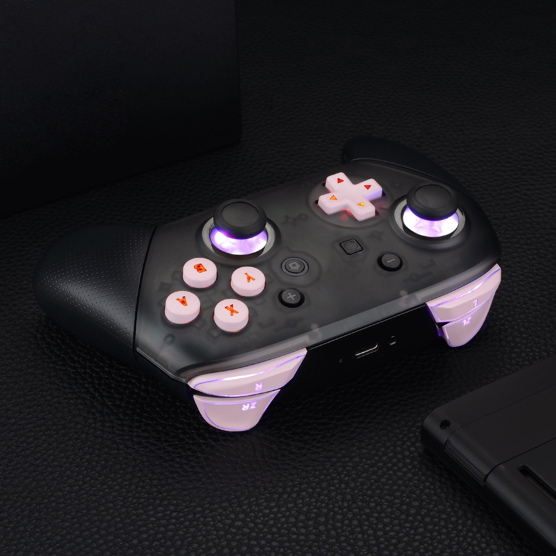 eXtremeRate Retail Multi-Colors Luminated Thumbsticks D-pad ABXY ZR ZL L R Cherry Blossoms Pink Classic Symbol Buttons DTFS LED Kit for NS Switch Pro Controller - 9 Colors Modes 6 Areas DIY Option Button Control - NSLED018