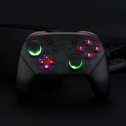 eXtremeRate Retail Multi-Colors Luminated Thumbsticks D-pad ABXY ZR ZL L R Scarlet Red Classic Symbol Buttons DTFS LED Kit for NS Switch Pro Controller - 9 Colors Modes 6 Areas DIY Option Button Control - NSLED019