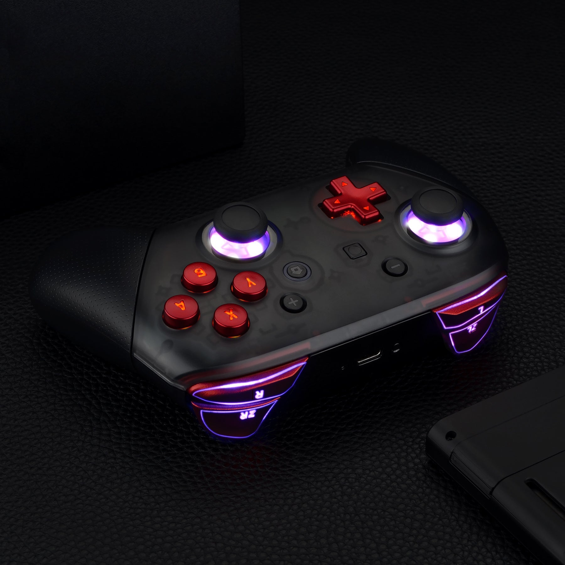 eXtremeRate Retail Multi-Colors Luminated Thumbsticks D-pad ABXY ZR ZL L R Scarlet Red Classic Symbol Buttons DTFS LED Kit for NS Switch Pro Controller - 9 Colors Modes 6 Areas DIY Option Button Control - NSLED019