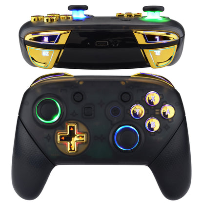 eXtremeRate Retail Multi-Colors Luminated Thumbsticks D-pad ABXY ZR ZL L R Chrome Gold Classic Symbol Buttons DTFS LED Kit for NS Switch Pro Controller - 9 Colors Modes 6 Areas DIY Option Button Control - NSLED021