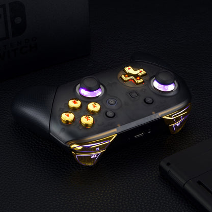 eXtremeRate Retail Multi-Colors Luminated Thumbsticks D-pad ABXY ZR ZL L R Chrome Gold Classic Symbol Buttons DTFS LED Kit for NS Switch Pro Controller - 9 Colors Modes 6 Areas DIY Option Button Control - NSLED021