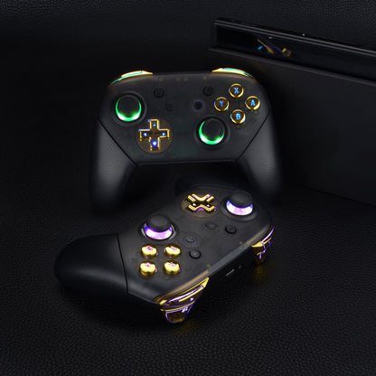 eXtremeRate Retail Multi-Colors Luminated Thumbsticks D-pad ABXY ZR ZL L R Chrome Gold Classic Symbol Buttons DTFS LED Kit for NS Switch Pro Controller - 9 Colors Modes 6 Areas DIY Option Button Control - NSLED021