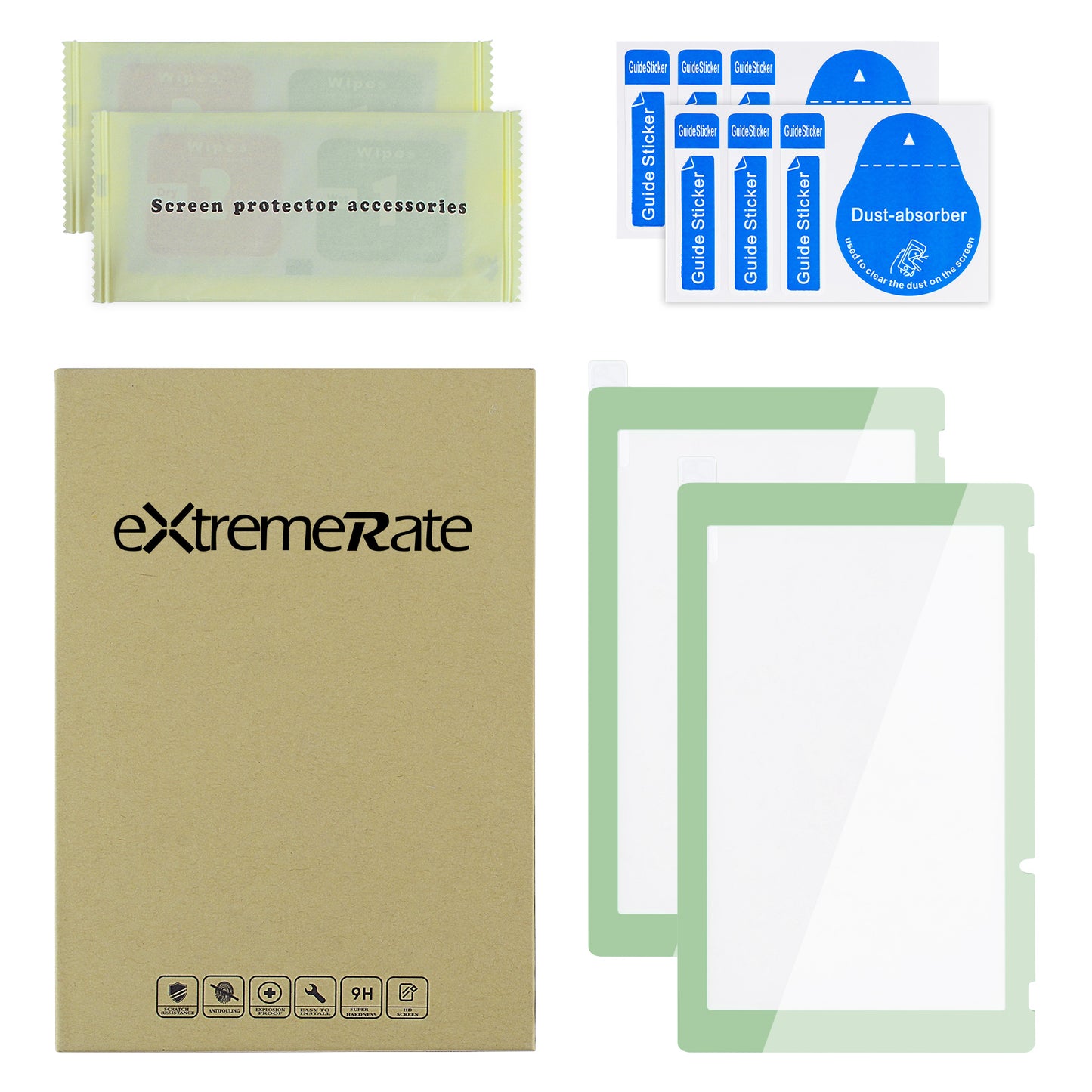 eXtremeRate Nintendo Switch用透明HD強化ガラススクリーン保護フィルム2枚セット【抹茶グリーン】