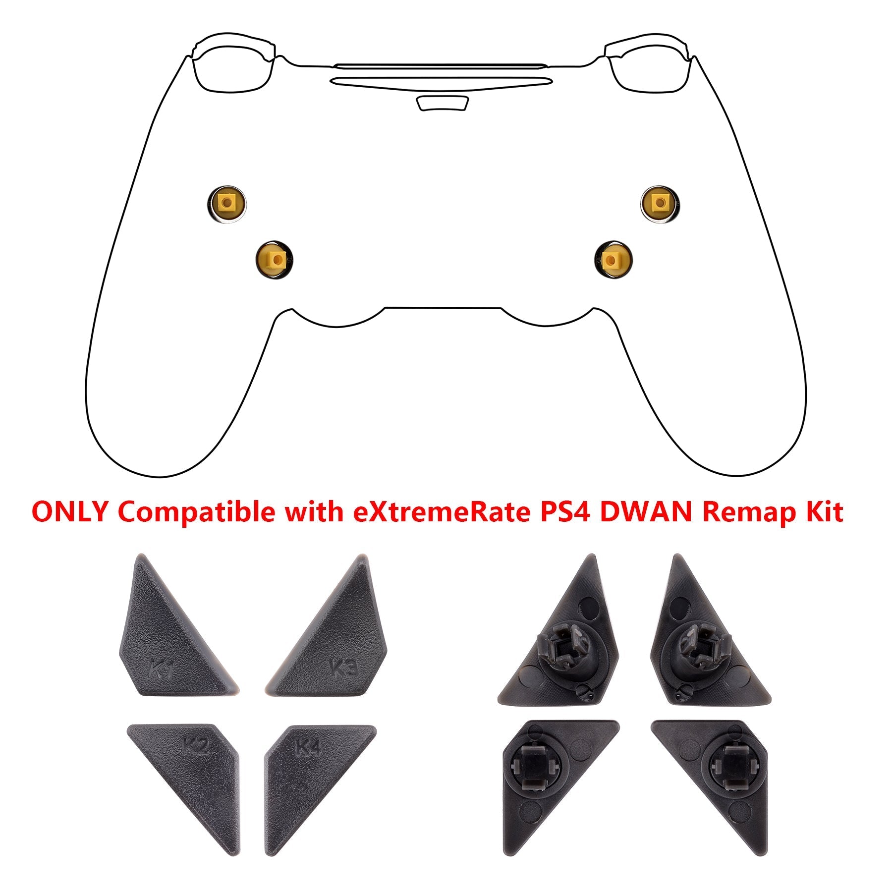 eXtremeRate Retail Replacement Ergonomic Back Buttons, K1 K2 K3 K4 Paddles for ps4 Controller Dawn Remap Kit (Only fits with eXtremeRate Remap Kit) - P4GZ007