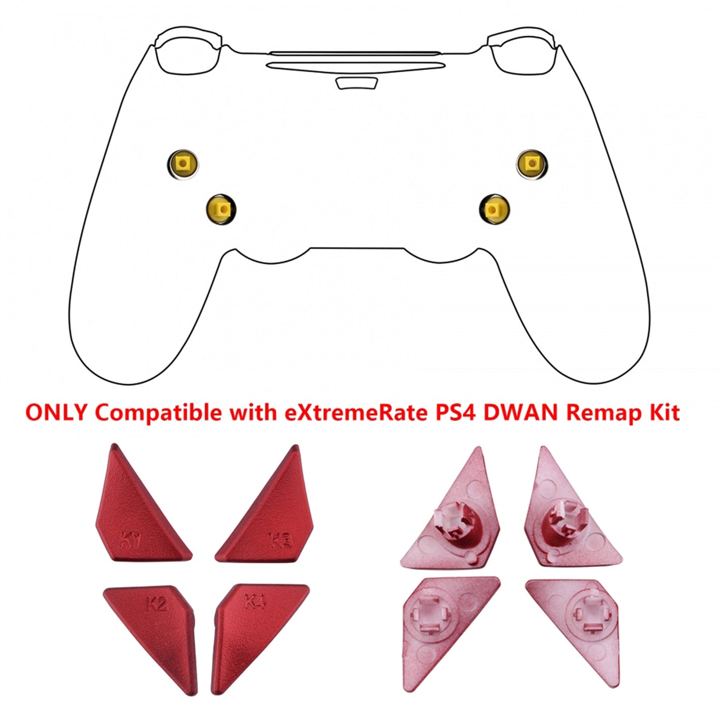 eXtremeRate Retail Soft Touch Scarlet Red Replacement Redesigned Back Buttons K1 K2 K3 K4 Paddles for eXtremeRate ps4 Controller Dawn Remap Kit - P4GZ024