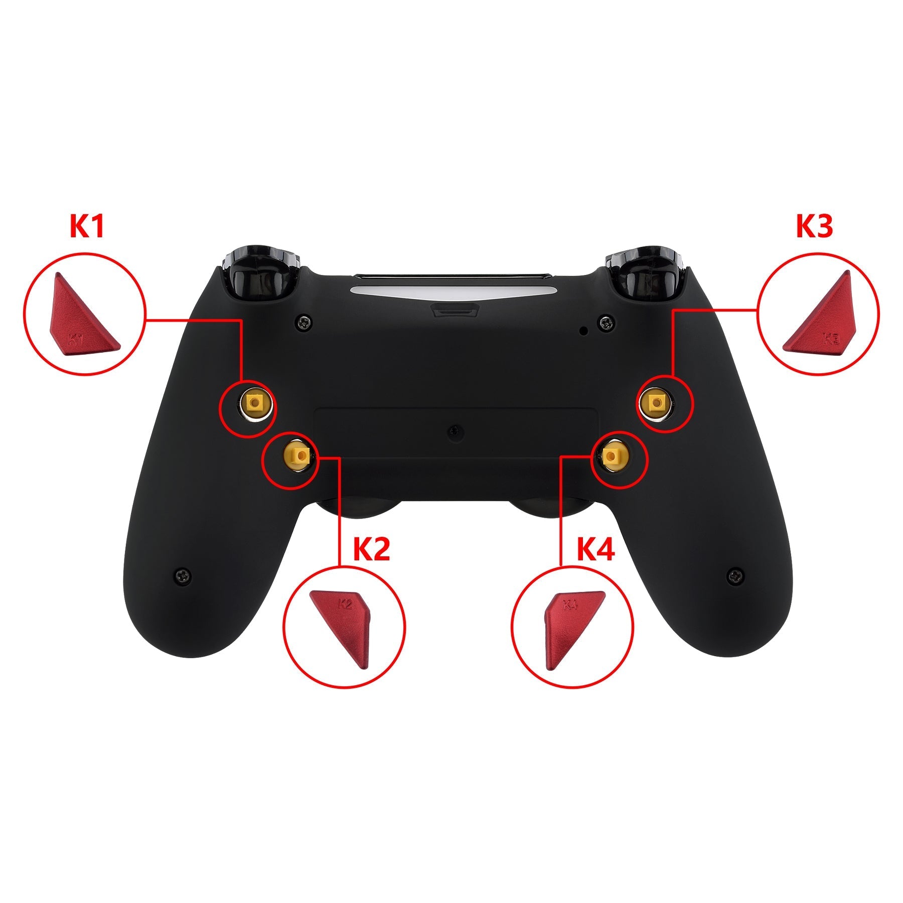 eXtremeRate Retail Soft Touch Scarlet Red Replacement Redesigned Back Buttons K1 K2 K3 K4 Paddles for eXtremeRate ps4 Controller Dawn Remap Kit - P4GZ024