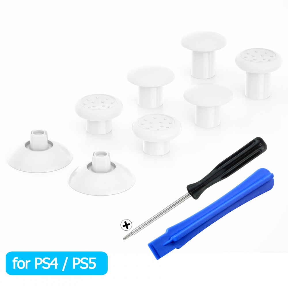 eXtremeRate Retail White ThumbsGear Interchangeable Ergonomic Thumbstick for ps4 Slim ps4 Pro ps5 Controller with 3 Height Domed and Concave Grips Adjustable Joystick - P4J1102