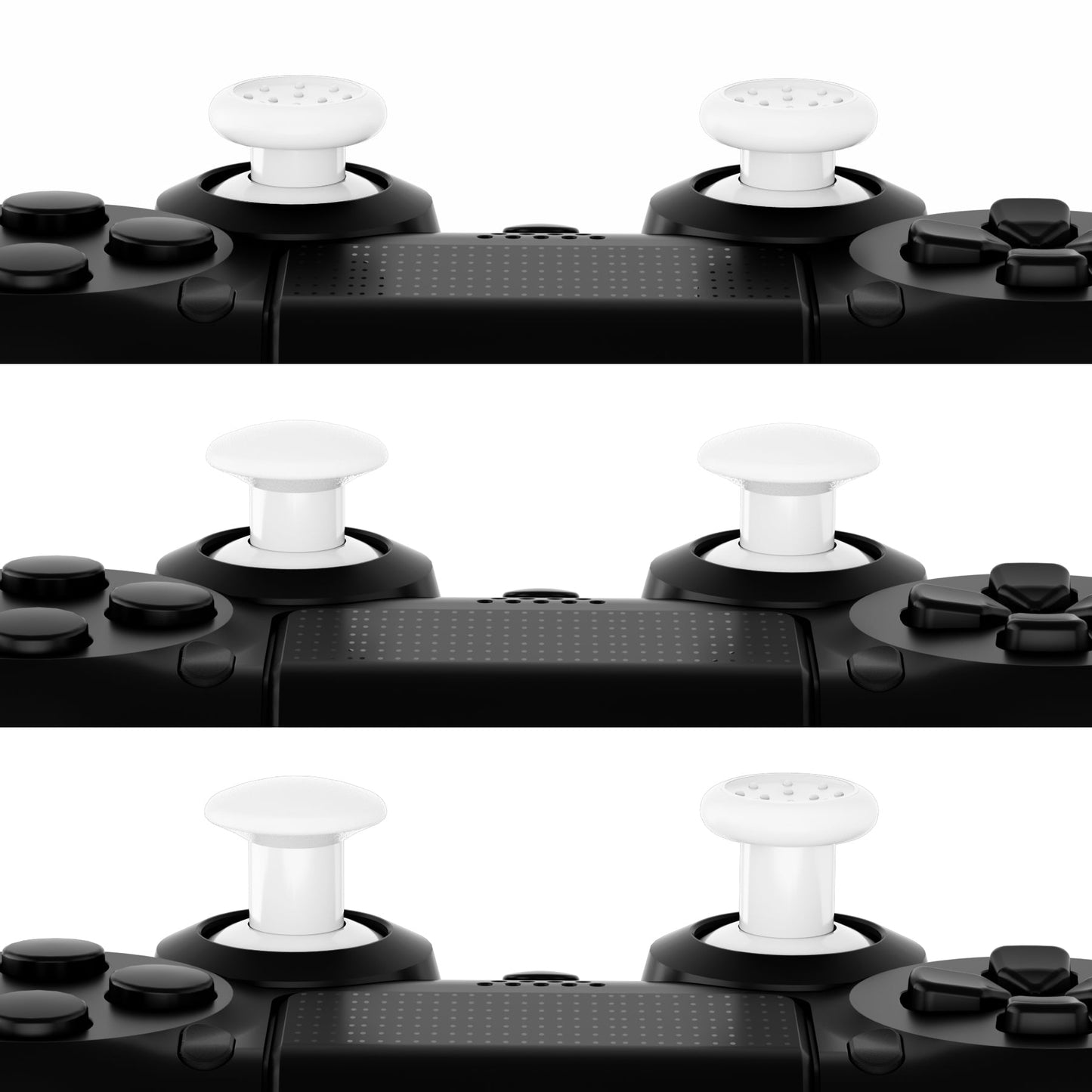 eXtremeRate Retail White ThumbsGear Interchangeable Ergonomic Thumbstick for ps4 Slim ps4 Pro ps5 Controller with 3 Height Domed and Concave Grips Adjustable Joystick - P4J1102