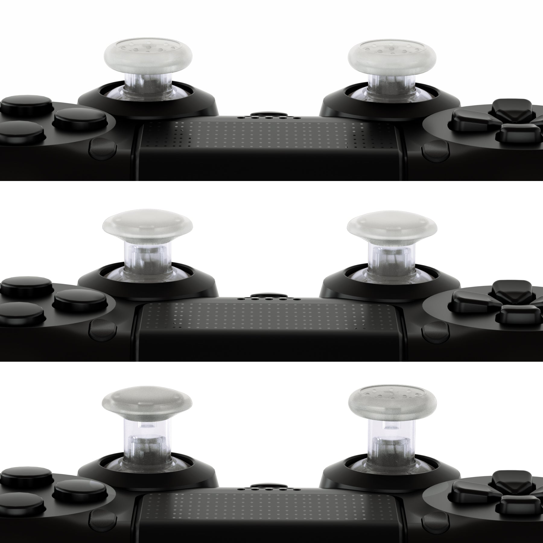 eXtremeRate Retail Transparent ThumbsGear Interchangeable Ergonomic Thumbstick for ps4 Slim ps4 Pro ps5 Controller with 3 Height Domed and Concave Grips Adjustable Joystick - P4J1103