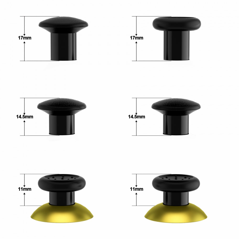 eXtremeRate Retail ThumbsGear Interchangeable Ergonomic Thumbstick for ps4 Slim ps4 Pro ps5 Controller with 3 Height Domed and Concave Grips Adjustable Joystick - Chrome Gold & Black - P4J1104