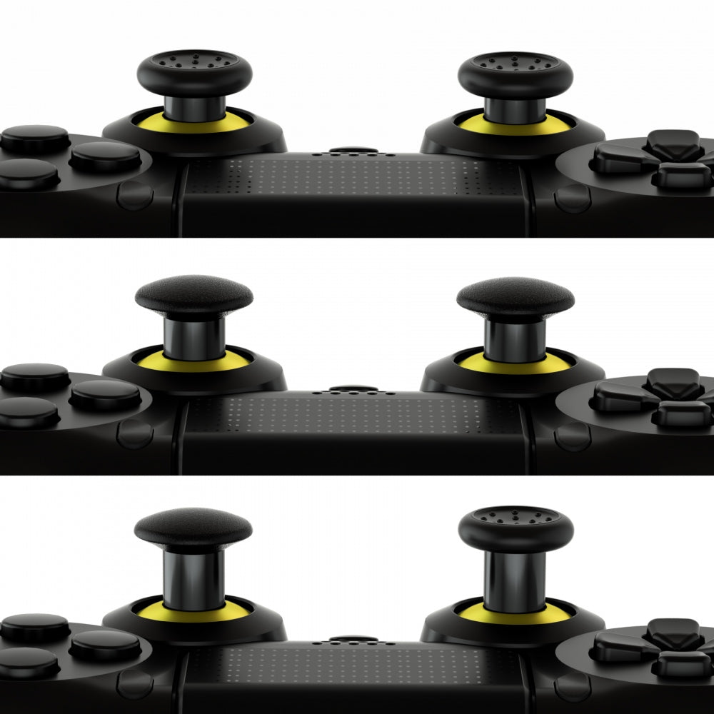 eXtremeRate Retail ThumbsGear Interchangeable Ergonomic Thumbstick for ps4 Slim ps4 Pro ps5 Controller with 3 Height Domed and Concave Grips Adjustable Joystick - Chrome Gold & Black - P4J1104