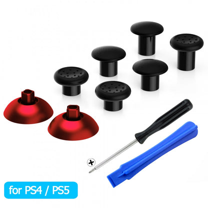 eXtremeRate Retail ThumbsGear Interchangeable Ergonomic Thumbstick for ps4 Slim ps4 Pro ps5 Controller with 3 Height Domed and Concave Grips Adjustable Joystick - Chrome Red & Black - P4J1106