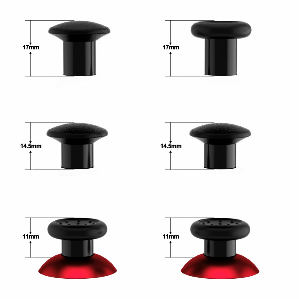 eXtremeRate Retail ThumbsGear Interchangeable Ergonomic Thumbstick for ps4 Slim ps4 Pro ps5 Controller with 3 Height Domed and Concave Grips Adjustable Joystick - Chrome Red & Black - P4J1106