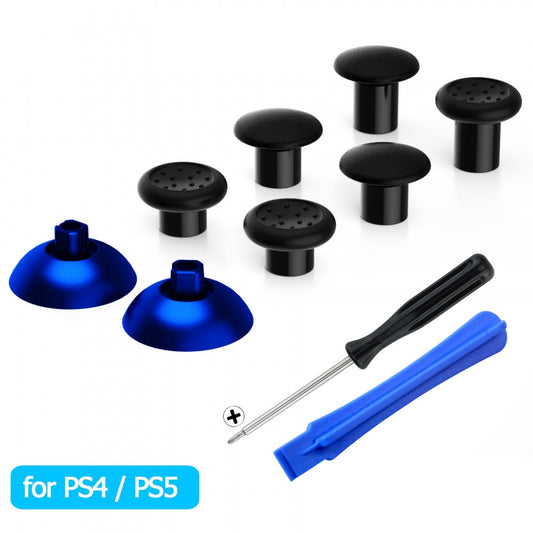 eXtremeRate Retail ThumbsGear Interchangeable Ergonomic Thumbstick for ps4 Slim ps4 Pro ps5 Controller with 3 Height Domed and Concave Grips Adjustable Joystick - Chrome Blue & Black - P4J1107