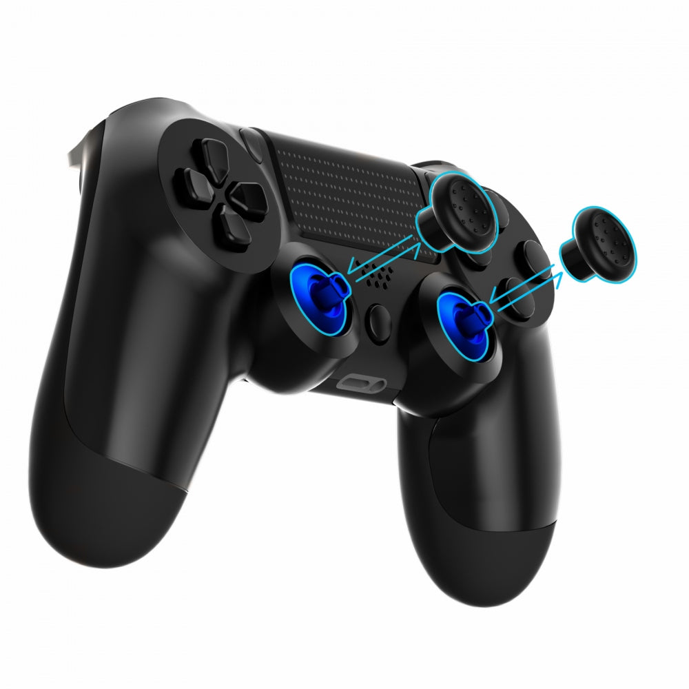 eXtremeRate Retail ThumbsGear Interchangeable Ergonomic Thumbstick for ps4 Slim ps4 Pro ps5 Controller with 3 Height Domed and Concave Grips Adjustable Joystick - Chrome Blue & Black - P4J1107