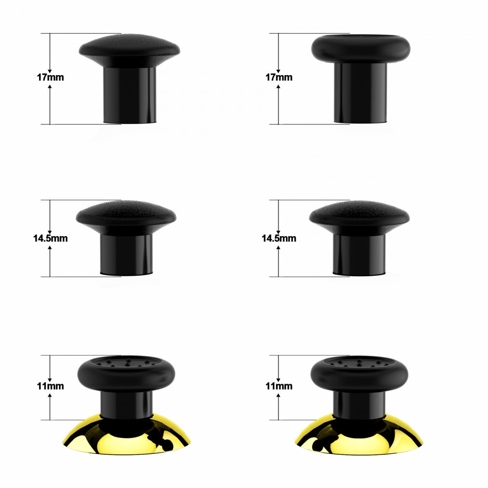 eXtremeRate Retail ThumbsGear Interchangeable Ergonomic Thumbstick for ps4 Slim ps4 Pro Controller with 3 Height Domed and Concave Grips Adjustable Joystick -  Chrome Glossy Gold & Black - P4J1108