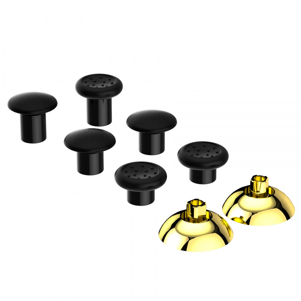 eXtremeRate Retail ThumbsGear Interchangeable Ergonomic Thumbstick for ps4 Slim ps4 Pro Controller with 3 Height Domed and Concave Grips Adjustable Joystick -  Chrome Glossy Gold & Black - P4J1108