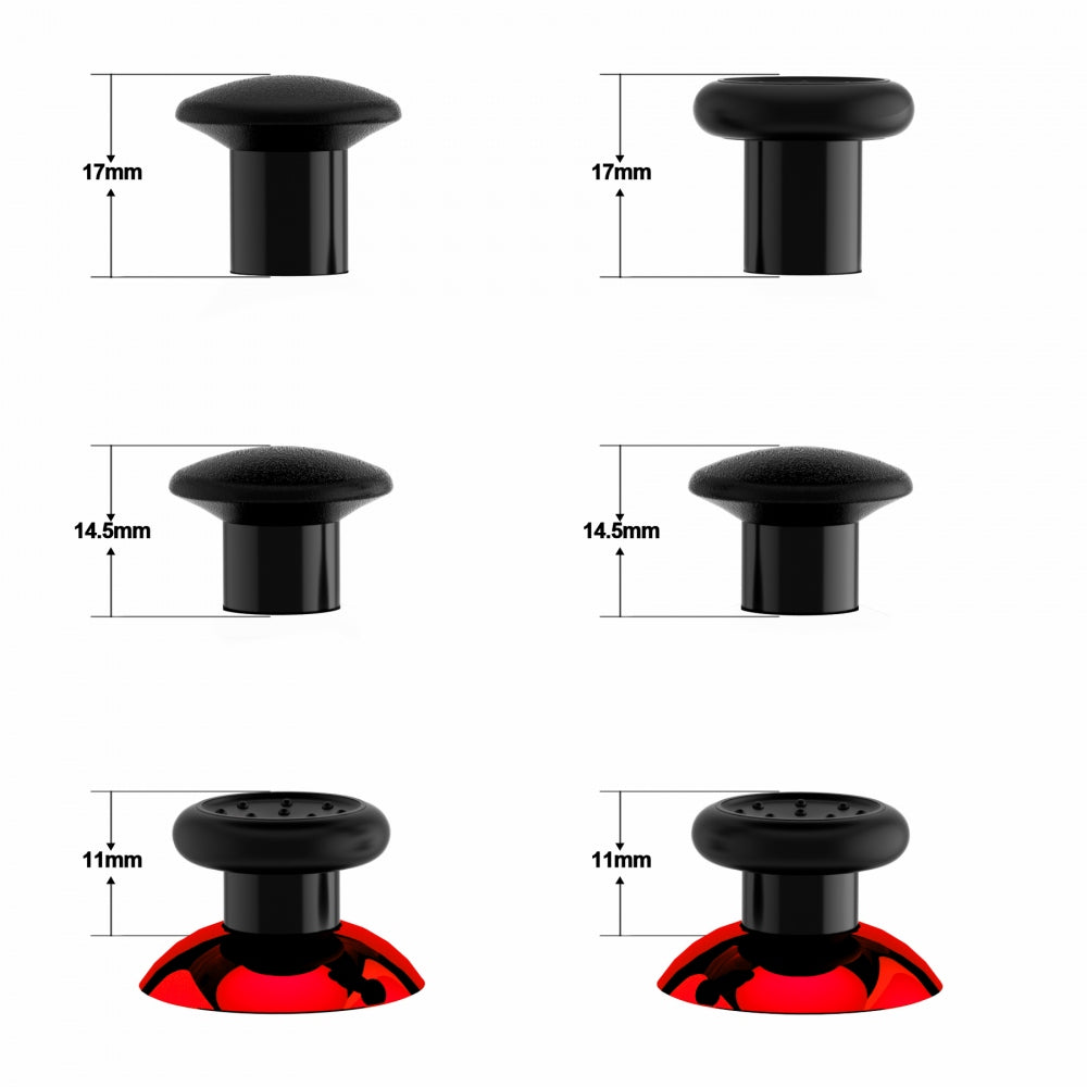 eXtremeRate Retail ThumbsGear Interchangeable Ergonomic Thumbstick for ps4 Slim ps4 Pro Controller with 3 Height Domed and Concave Grips Adjustable Joystick - Chrome Glossy Red & Black - P4J1110