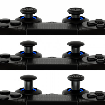 eXtremeRate Retail ThumbsGear Interchangeable Ergonomic Thumbstick for ps4 Slim ps4 Pro Controller with 3 Height Domed and Concave Grips Adjustable Joystick - Chrome Glossy Blue & Black - P4J1111