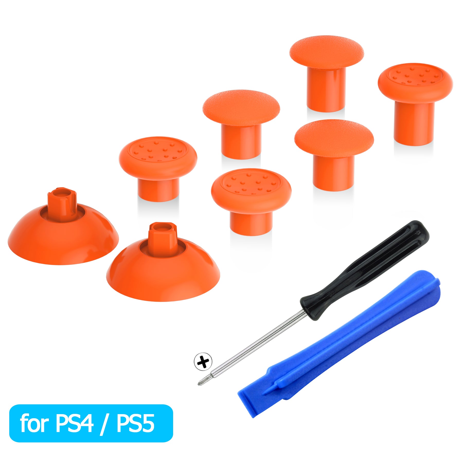 eXtremeRate Retail Orange ThumbsGear Interchangeable Ergonomic Thumbstick for ps5 Controller, for ps4 All Model Controller - 3 Height Domed and Concave Grips Adjustable Joystick - P4J1116