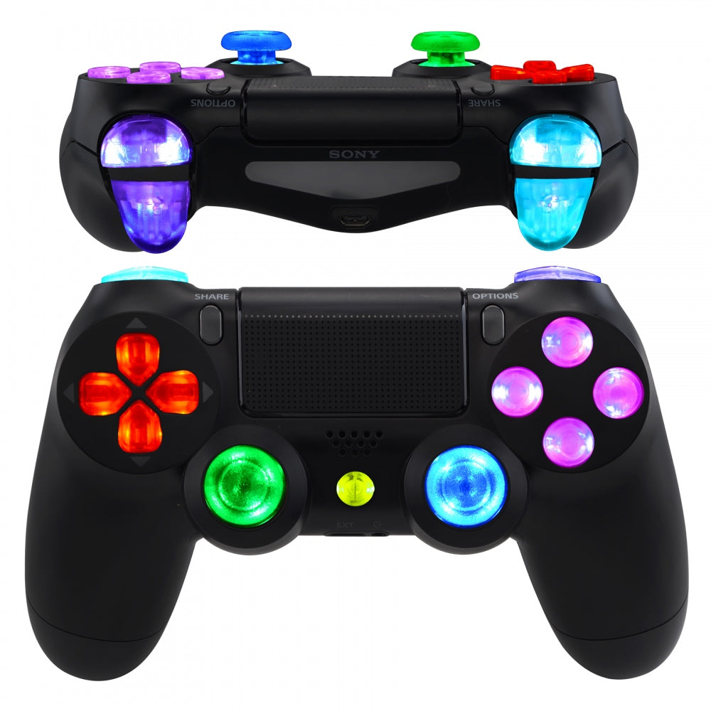 eXtremeRate Retail Multi-Colors Luminated D-pad L1 R1 R2 L2 Trigger Thumbsticks Home Face Buttons DTFS (DTF 2.0) LED Kit for ps4 CUH-ZCT2 Controller - 10 Colors Modes 7 Areas DIY Option Button Control - P4LED01