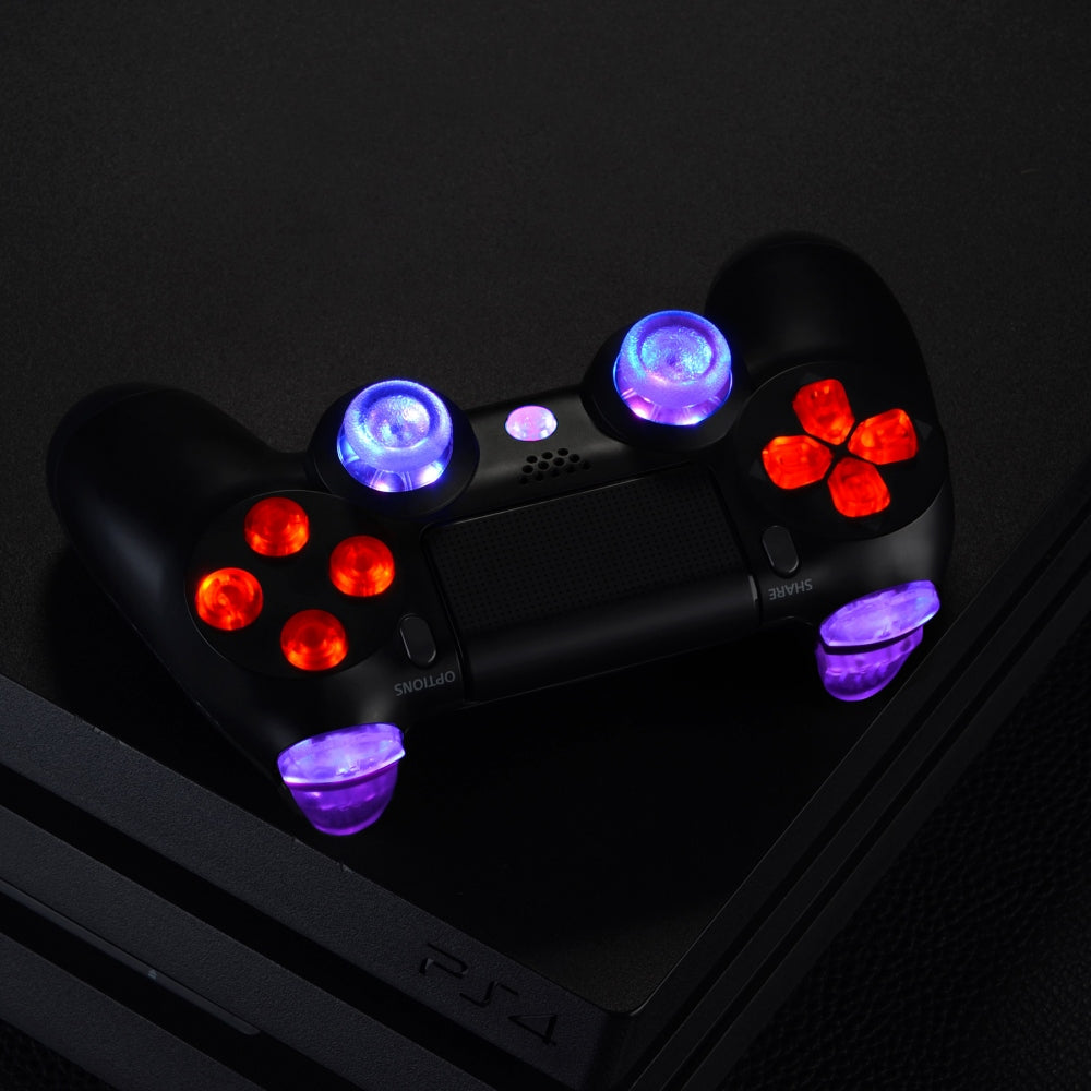 eXtremeRate Retail Multi-Colors Luminated D-pad L1 R1 R2 L2 Trigger Thumbsticks Home Face Buttons DTFS (DTF 2.0) LED Kit for ps4 CUH-ZCT2 Controller - 10 Colors Modes 7 Areas DIY Option Button Control - P4LED01