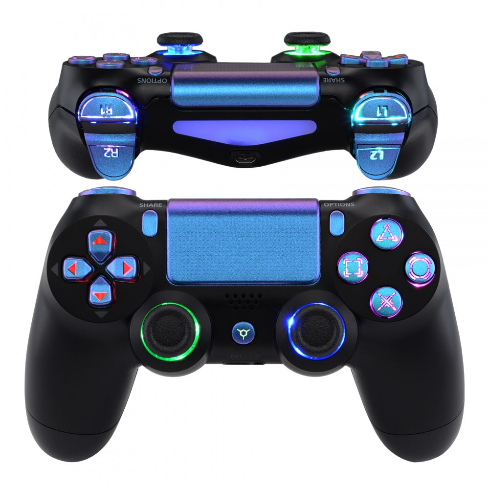 eXtremeRate Retail Multi-Colors Luminated D-pad Thumbstick Trigger Home Face Buttons, Chameleon Classical Symbols Buttons DTFS (DTF 2.0) LED Kit for ps4 Slim ps4 Pro Controller - Controller NOT Included - P4LED04