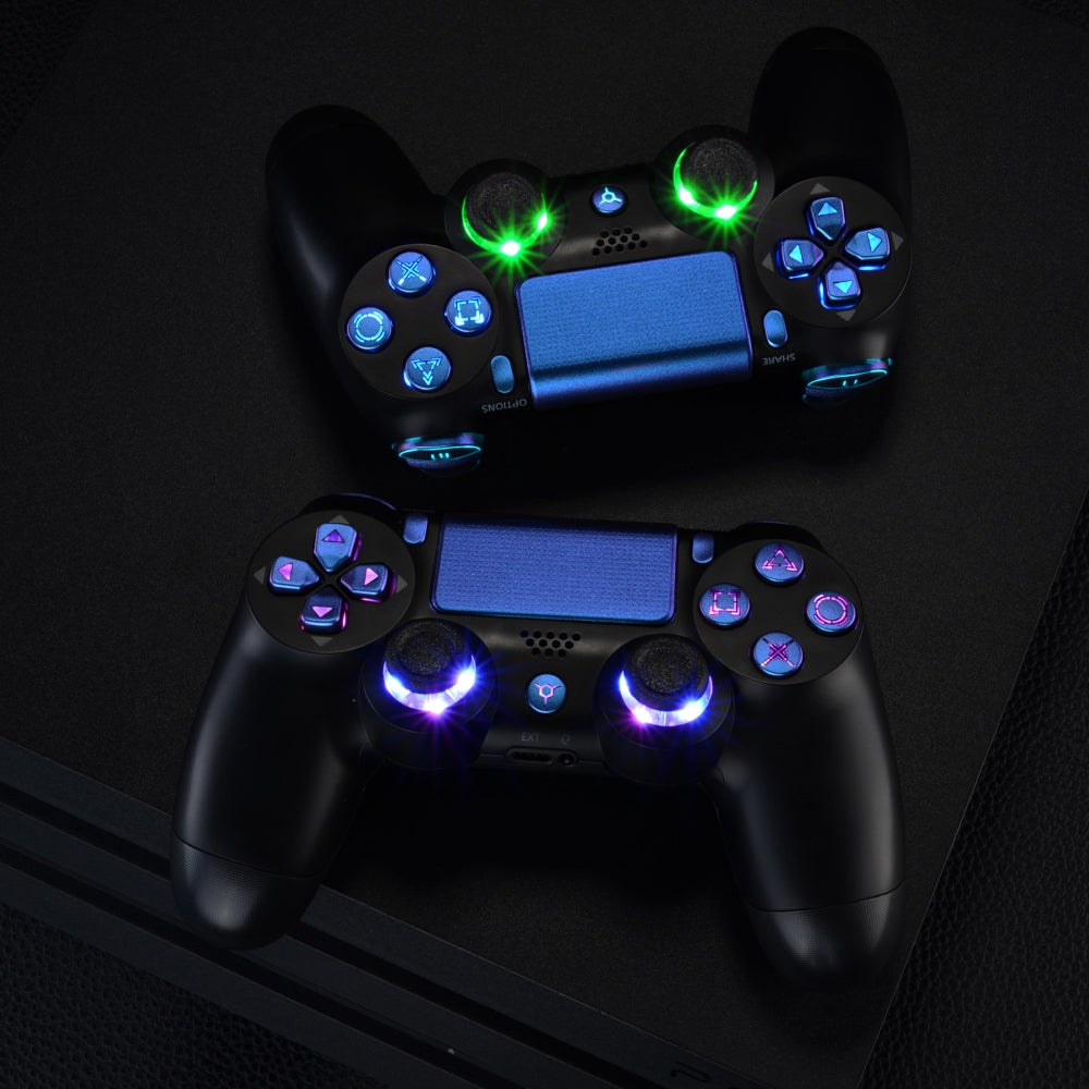 eXtremeRate Retail Multi-Colors Luminated D-pad Thumbstick Trigger Home Face Buttons, Chameleon Classical Symbols Buttons DTFS (DTF 2.0) LED Kit for ps4 Slim ps4 Pro Controller - Controller NOT Included - P4LED04