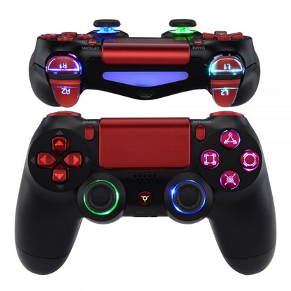 eXtremeRate Retail Multi-Colors Luminated D-pad Thumbstick Trigger Home Face Buttons, Scarlet Red Classical Symbols Buttons DTFS (DTF 2.0) LED Kit for ps4 Slim ps4 Pro Controller - Controller NOT Included - P4LED05