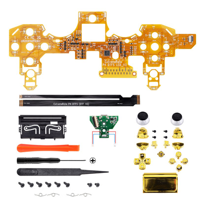 eXtremeRate Retail Multi-Colors Luminated D-pad Thumbstick Trigger Home Face Buttons, Chrome Gold Classical Symbols Buttons DTFS (DTF 2.0) LED Kit for ps4 Slim ps4 Pro Controller - Controller NOT Included - P4LED06