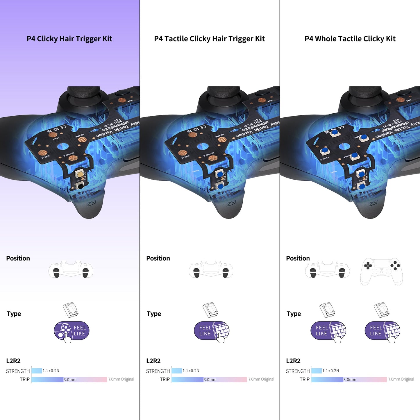 eXtremeRate Clicky Hair Trigger Kit for PS4 Shoulder Buttons, Custom Flashshot Trigger Stop Flex Cable for PS4 Slim Pro Controller JDM-040/050/055 eXtremeRate