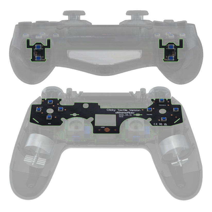 eXtremeRate PS4コントローラーCUH-ZCT2 JDM-040/050/055用ホールタクタイルクリックキット、ショルダー、フ ...