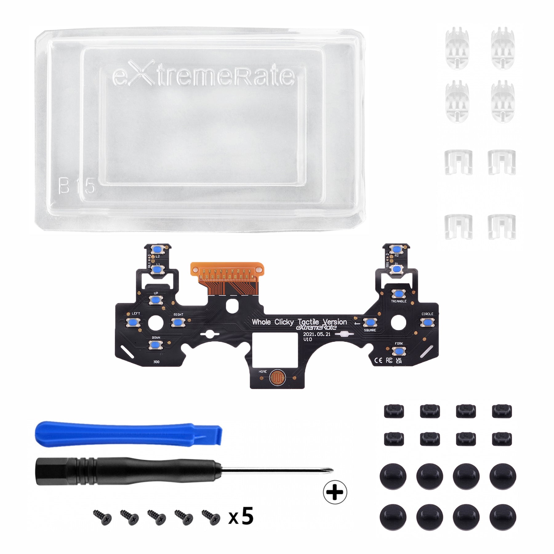 eXtremeRate Retail WHOLE TACTILE Clicky Kit for ps4 Controller Shoulder Face Dpad Buttons, Custom Flashshot Button Stop Flex Cable, Mouse Click Kit for ps4 Controller CUH-ZCT2 JDM-040/050/055 - P4MD003