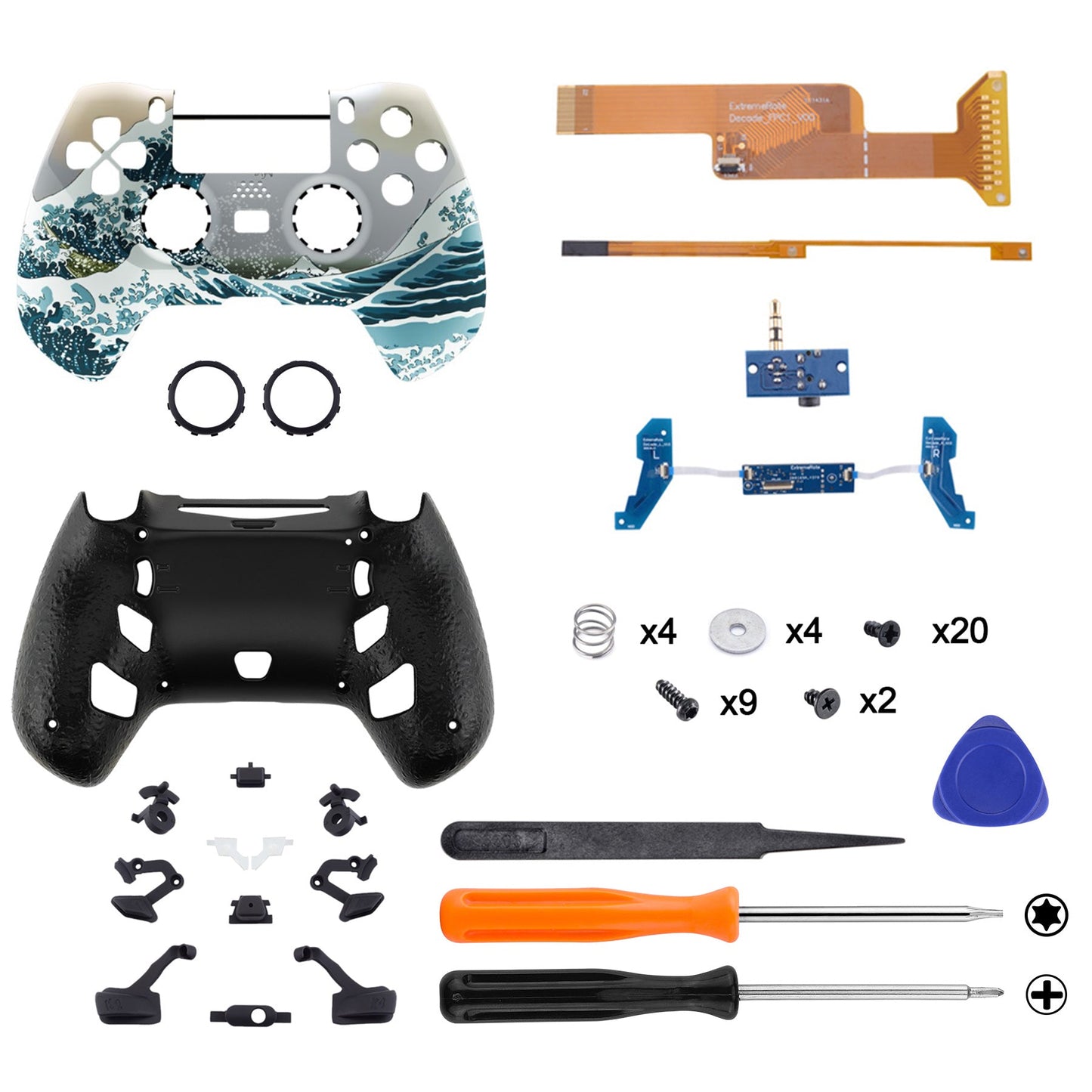 eXtremeRate Retail The Great Wave DECADE Tournament Controller (DTC) Upgrade Kit for ps4 Controller JDM-040/050/055, Upgrade Board & Ergonomic Shell & Back Buttons & Trigger Stops - Controller NOT Included - P4MG007