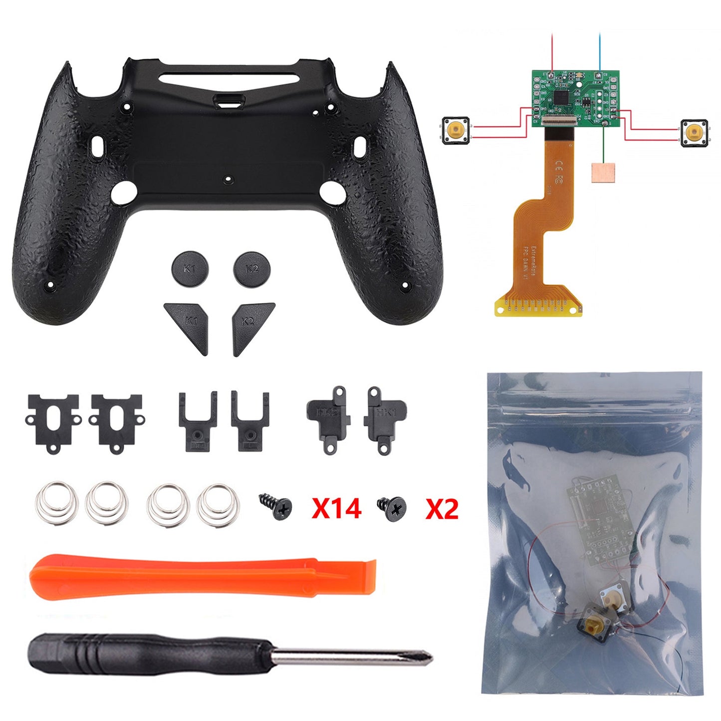 eXtremeRate Retail Textured Black Dawn 2.0 FlashShot Trigger Stop Remap Kit for ps4 CUH-ZCT2 Controller, Part & Back Shell & 2 Back Buttons & 2 Trigger Lock for ps4 Controller JDM 040/050/055 - P4QS001