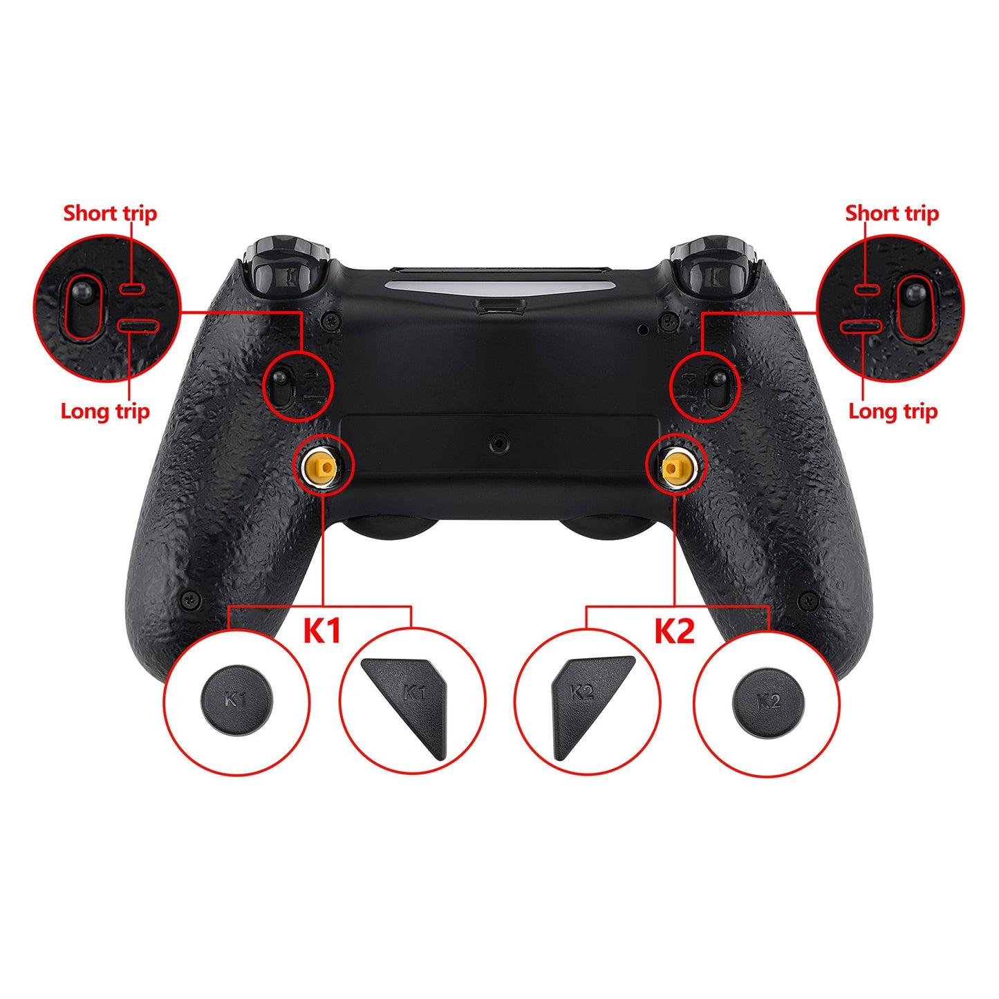 eXtremeRate Retail Textured Black Dawn 2.0 FlashShot Trigger Stop Remap Kit for ps4 CUH-ZCT2 Controller, Part & Back Shell & 2 Back Buttons & 2 Trigger Lock for ps4 Controller JDM 040/050/055 - P4QS001