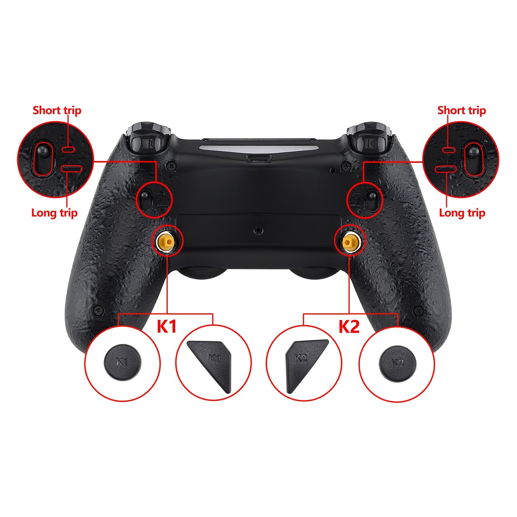 eXtremeRate Retail Textured Black Dawn 2.0 FlashShot Trigger Stop Remap Kit for ps4 CUH-ZCT2 Controller, Part & Back Shell & 2 Back Buttons & 2 Trigger Lock for ps4 Controller JDM 040/050/055 - P4QS001