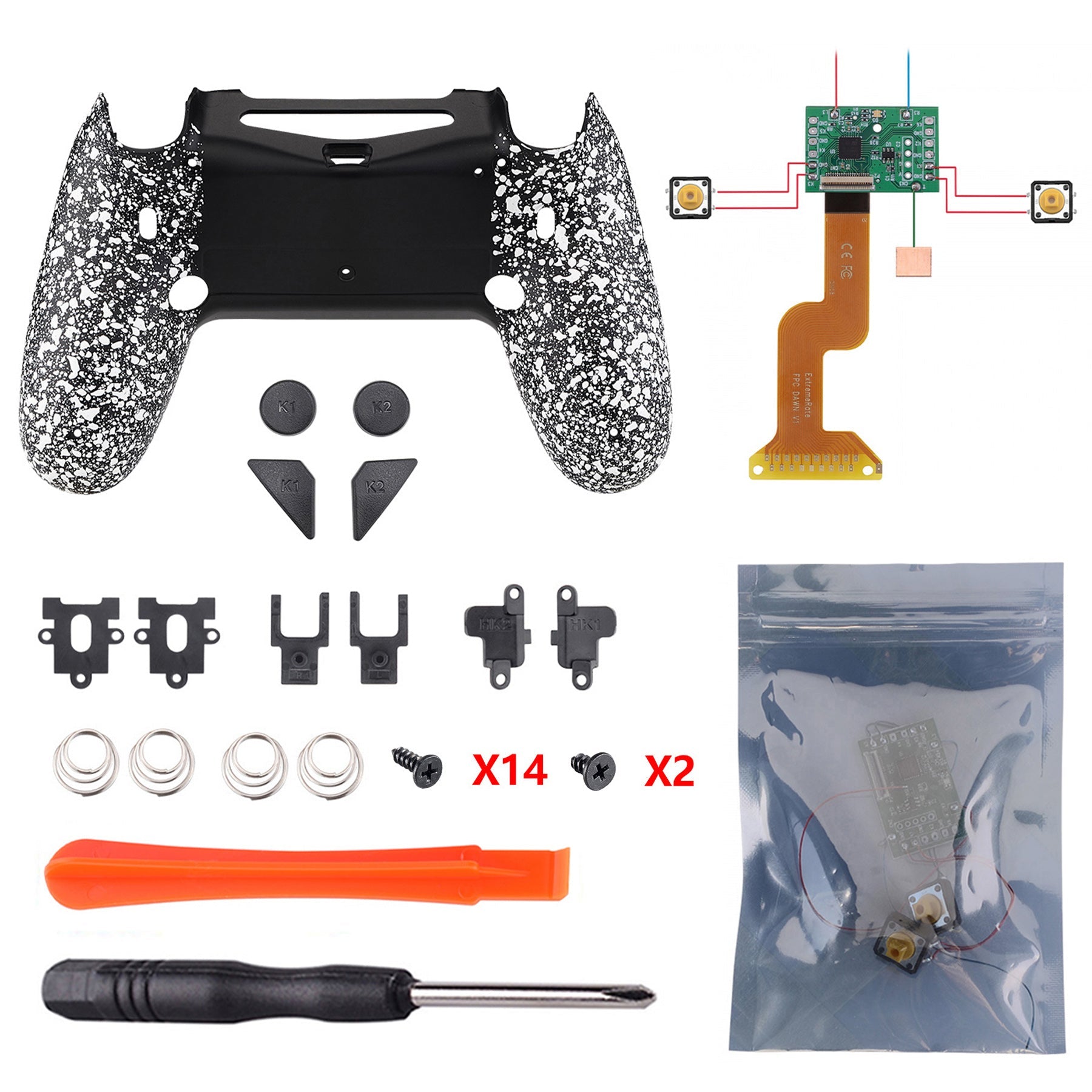 eXtremeRate Retail Textured White Dawn 2.0 FlashShot Trigger Stop Remap Kit for ps4 CUH-ZCT2 Controller, Part & Back Shell & 2 Back Buttons & 2 Trigger Lock for ps4 Controller JDM 040/050/055 - P4QS002