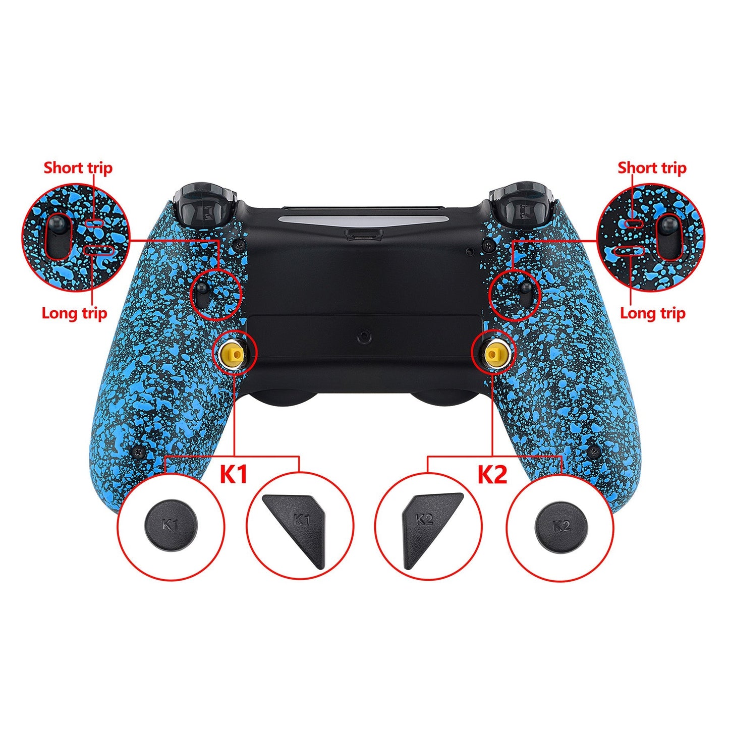 eXtremeRate Retail Textured Blue Dawn 2.0 FlashShot Trigger Stop Remap Kit for ps4 CUH-ZCT2 Controller, Part & Back Shell & 2 Back Buttons & 2 Trigger Lock for ps4 Controller JDM 040/050/055 - P4QS004