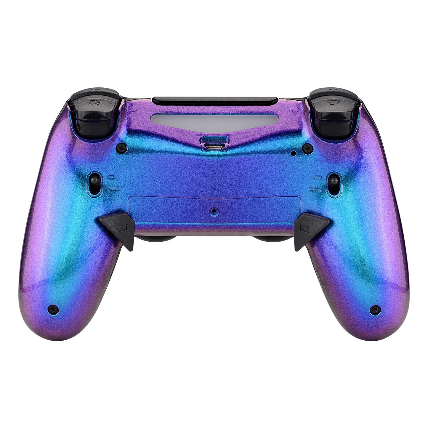 eXtremeRate Retail Chameleon Purple Blue Dawn 2.0 FlashShot Trigger Stop Remap Kit for ps4 CUH-ZCT2 Controller, Part & Back Shell & 2 Back Buttons & 2 Trigger Lock for ps4 Controller JDM 040/050/055 - P4QS006