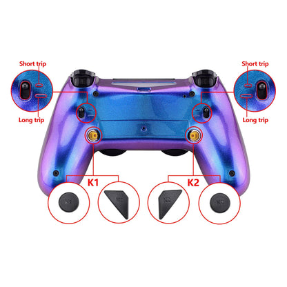 eXtremeRate Retail Chameleon Purple Blue Dawn 2.0 FlashShot Trigger Stop Remap Kit for ps4 CUH-ZCT2 Controller, Part & Back Shell & 2 Back Buttons & 2 Trigger Lock for ps4 Controller JDM 040/050/055 - P4QS006